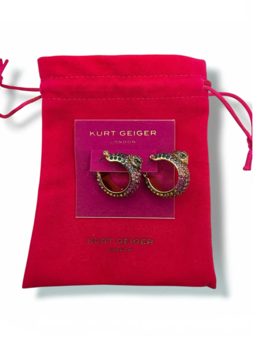 Kurt Geiger London Eagle Hoop Earrings Multicolor Crystal Gold Tone NWT